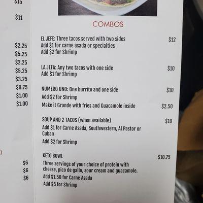 Menu as of July 2022