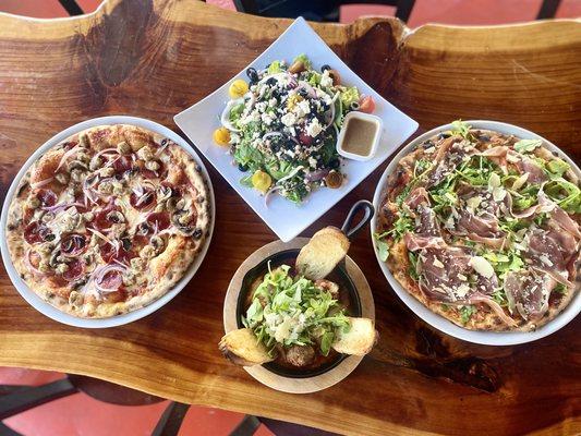 Combo, Prosciutto Pizza, House Salad, Beef Meatballs