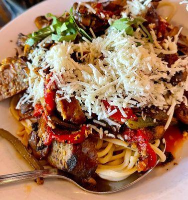 Spicy Italian sausage with linguine