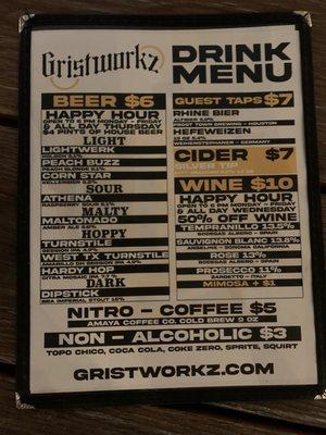 Drink menu