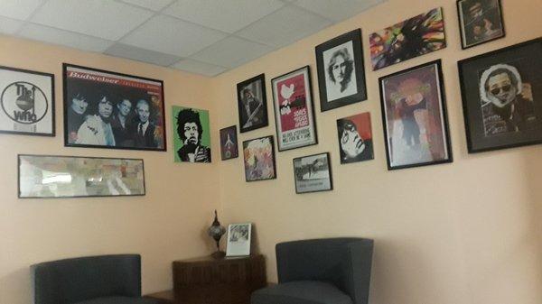 Our waiting room, full of rock and roll memorobilia.