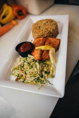 Filet Snapper Platter with Jollof Rice & Mixed Vegetables