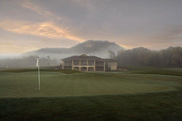 Early morning view of the clubhouse from #9 Green.