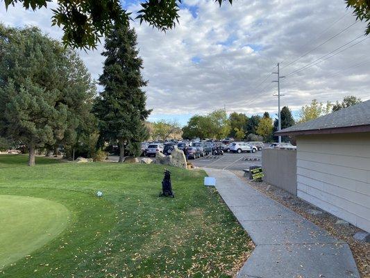 Leaving entry to clubhouse towards the parking lot.