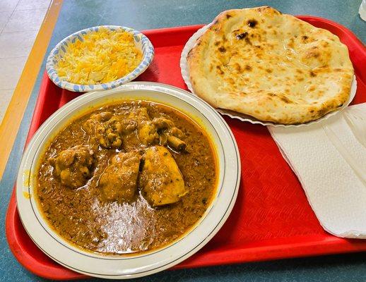 Chicken Curry with naan and basmati