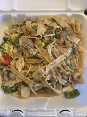 Pork stir fried rice noodles even though they looked like egg noodles