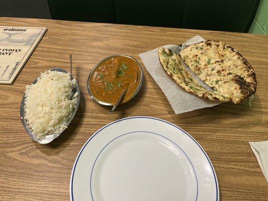 Chicken curry & garlic naan.