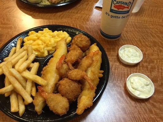 Fish & Shrimp, Sweet Tea and a side of Tartar Sauce.