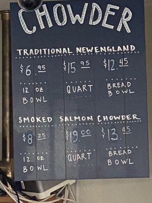 Chowder menu as of 7/26/22