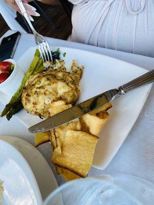 8 oz Citron Jumbo Lump Crab Cake  Fresh Asparagus, Heirloom Tomato Cucumber Salad, Sweet Potato Crisps, Remoulade Sauce NO SUBSTITUTIONS