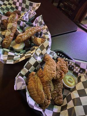 Chicken Tenders and Beer Cheese Pretzels