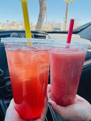 Strawberry Green Tea,
 Watermelon Slush w/no boba