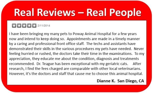 Click to read another Real Review for Poway Animal Hospital!