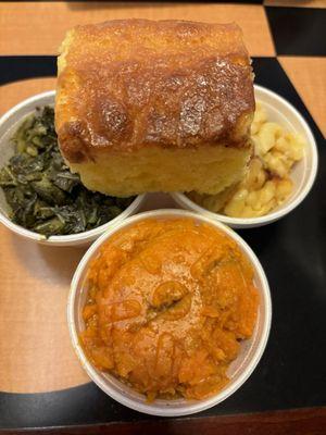 Amazing sides, collards, Mac, yams and cornbread