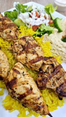 #3 Chicken Kabab plate with Rice, Hummus & House Salad