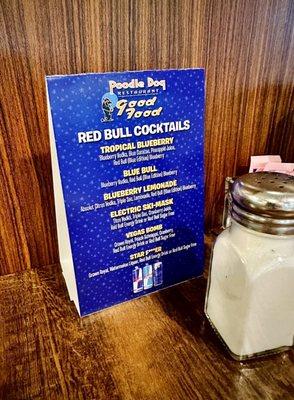 Red Bull cocktails menu