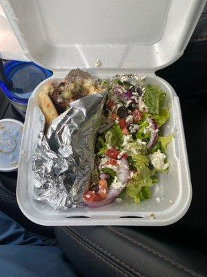 To go falafel and hummus pita and Greek salad!