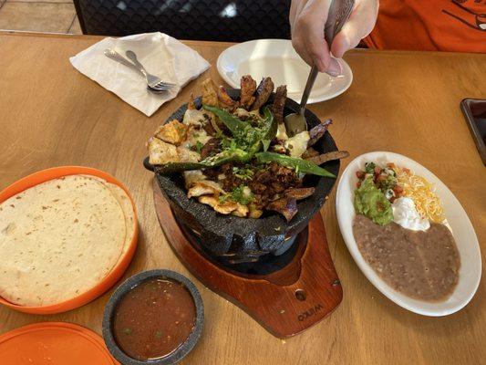 Chicken and Steak Molcajetes