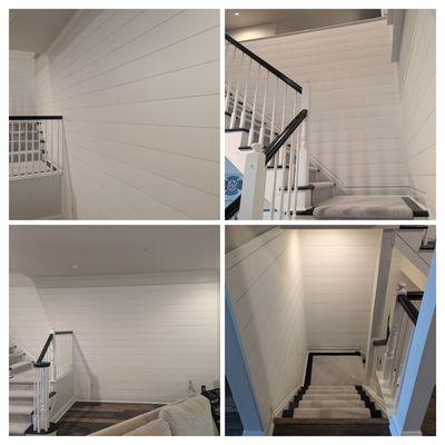 Shiplap accent wall and staircase walls