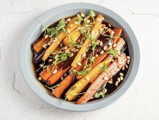 Molasses Brown Butter Carrots, Toasted Pine Nuts