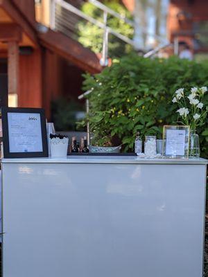 Neat, clean, & classy bar setup in beautiful Tahoe for a small, private wedding.