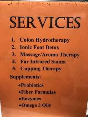 Services offered and price list