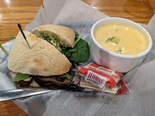 Portobello Panini with Cheese and Broccoli Soup. Both were delicious.