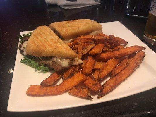 Short Rib panini w/ sweet potato fries