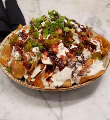 Warm Potato Chip and Smoked Brisket Nachos