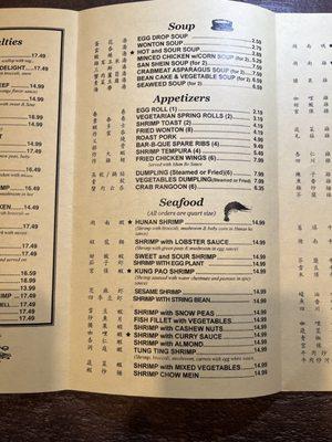 Latest menu as of January 2024