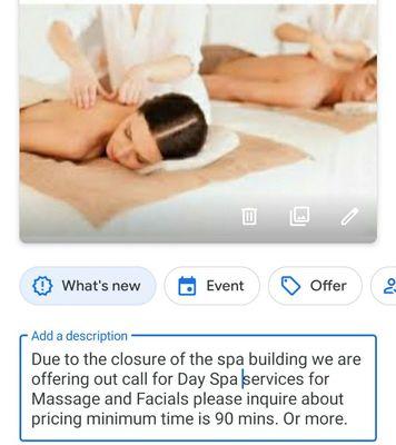 Due to spa closure we are offering out call day spa services - beat beauty nail salon - spa