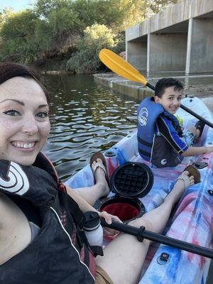 My son and I enjoying exploring Lake Las Vegas on a two person kayak  (we bonded!)