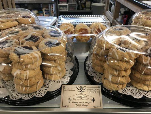 Short bread preserve cookies in strawberry, pineapple, peach, apricot, raspberry, $9.00 per dozen