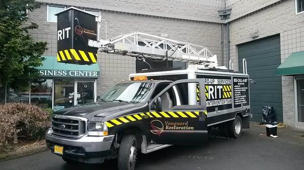 This truck is used 24/7 during heavy wind storms or emergency board up needs arise.