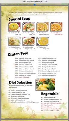 Menu: Gluten Free and Diet Selection