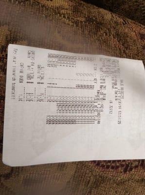 The excuse of a receipt we received with no attempts to receive one with PRICES or a TOTAL on them.