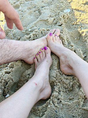 Our last feet in on the beach photo before school starts !