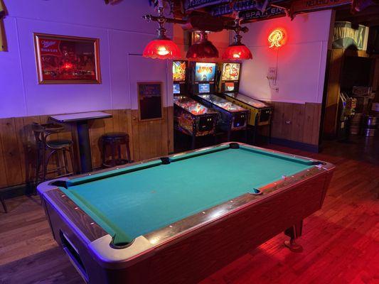 Pool table and pinball machines