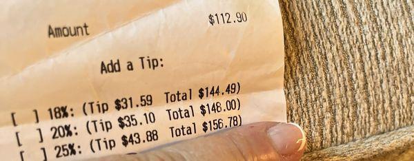 Yeah, this was my receipt! OK, so.. do your own math because their tip amounts are off by 10%. I just noticed!!!