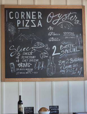 Chalkboard at front of restaurant