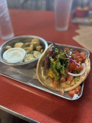 Fried Pickles & Main St. Burger on Pita