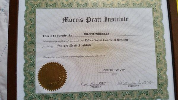 my studies at Morris Pratt Institute 5 year course I did in 22 months 87.95  grad point average  this is Rikki