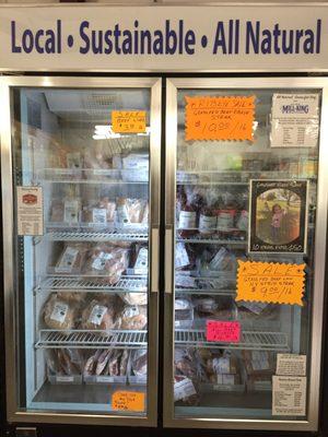 the meat locker! All organic, non-gmo, no hormones, no antibiotics, grass-fed, grass-finished.