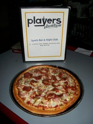 12" Pizza, always a favorite for Football. 
 Try our New 8" Wood Grill Pizza.