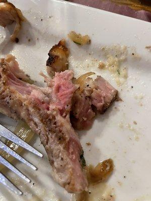 This was unacceptable for a pork chop to not be fully cooked.