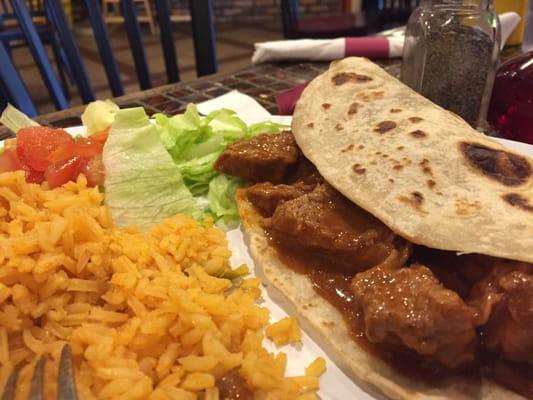 Carne guisada taco. Sub beans for rice