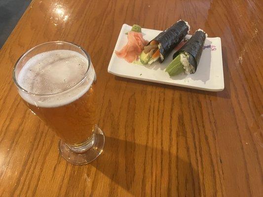 Asahi With The Avocado And Veggie Hand Rolls