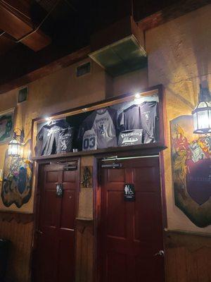 merch and bathroom doors...