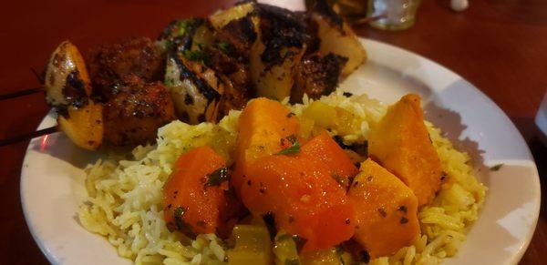 Lamb kabobs, Rice and Vegetables