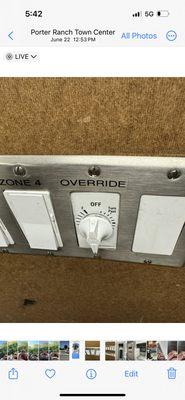 Over ride switch for interior lighting controlled by digital timer.